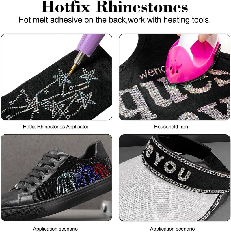 BEADSLAND Hotfix Rhinestones, 4000 PCS Rhinestones for Clothes Crafts Mixed 6 Sizes with Wax Pencil and Tweezers Kit, SS6-SS30, Neon Mix - Image 5
